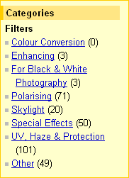 Camera Filters categories list