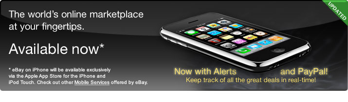 An image promoting the eBay application for iPhone.