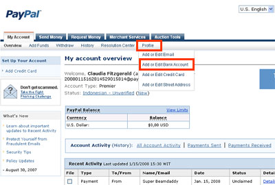 paypal bank philippines account withdraw accounts profile members withdrawal tab edit then thru their