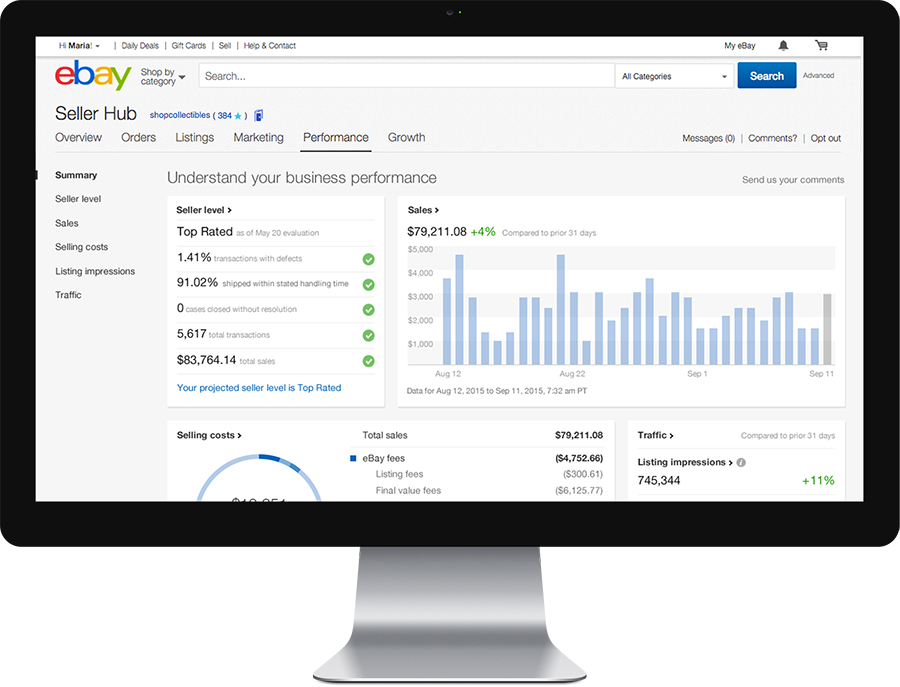 Image of the Seller Hub on a desktop computer